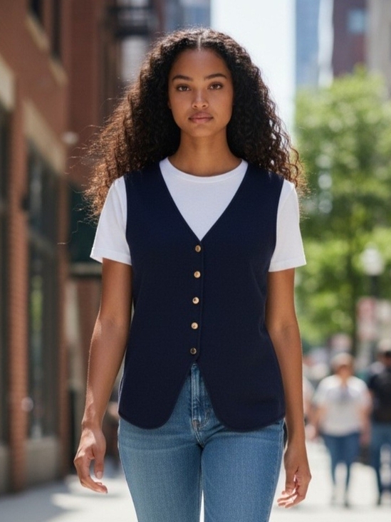 Song of Style Jackets & Blazers - Song of Style By Aimee Song Stylish Womens Navy Knit Top Gold Buttons Medium